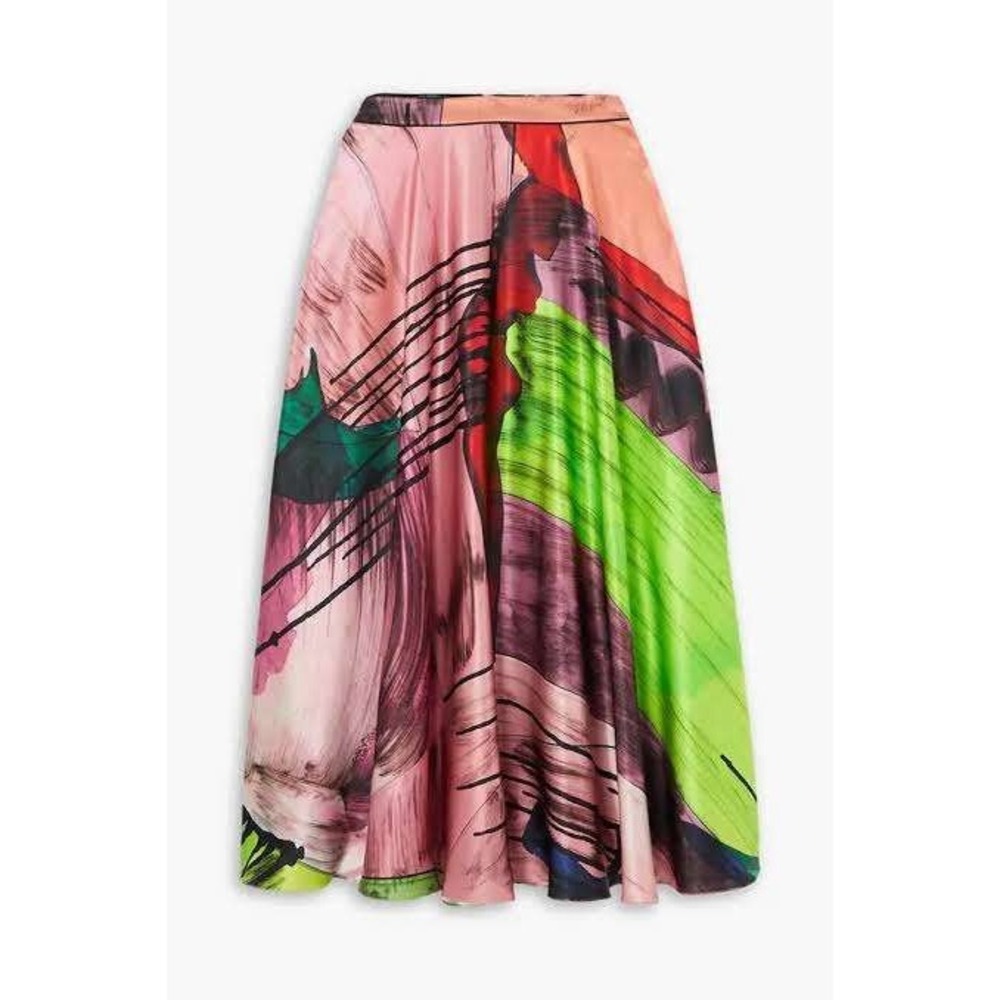 Roksanda Ambrosia Print Silk Satin Midi Skirt Size 10 SS23 Resort
